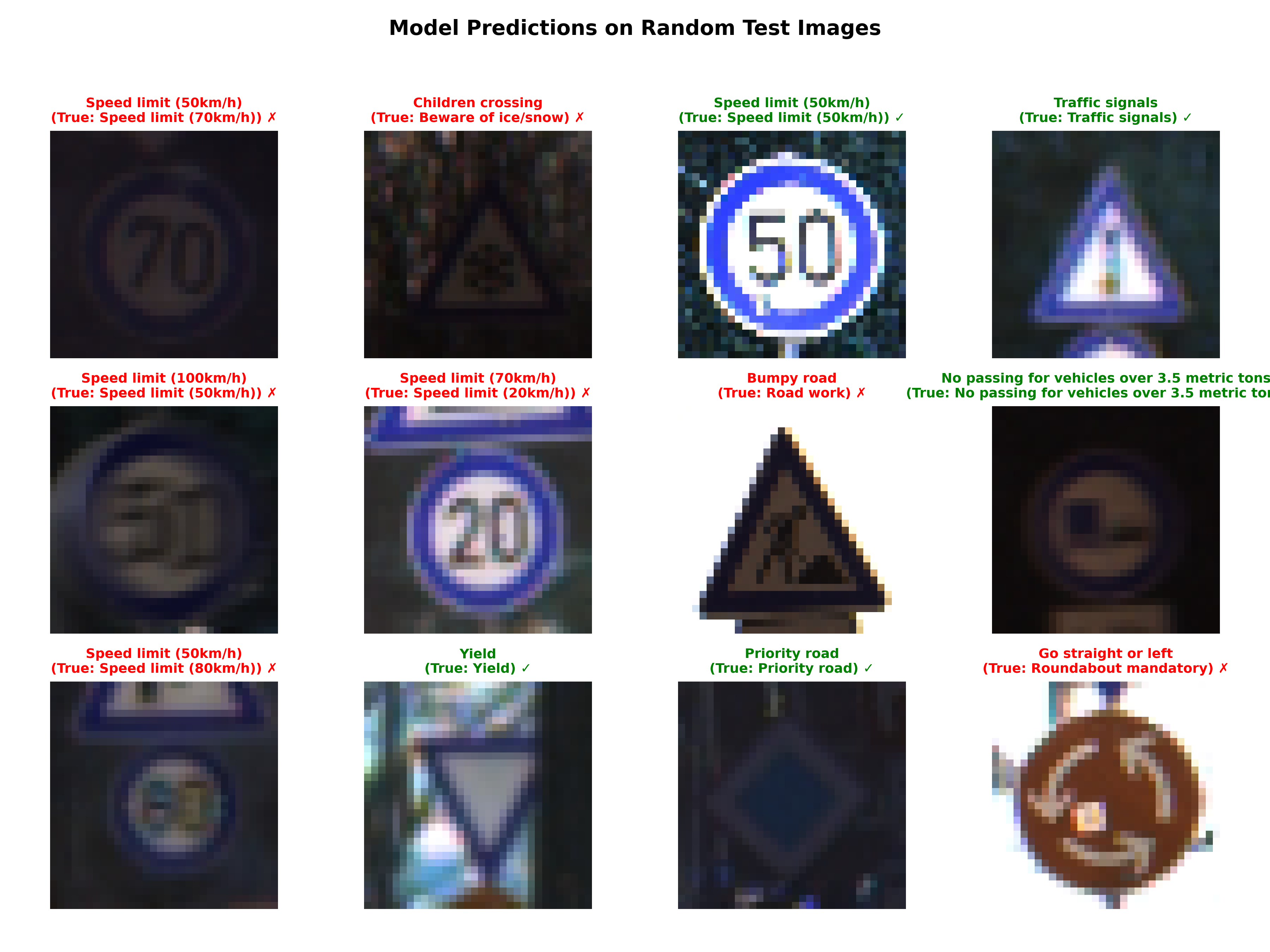 Sample predictions on traffic sign images